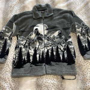 Vintage Mazmania Howling Wolf Fleece Jacket Zip Up